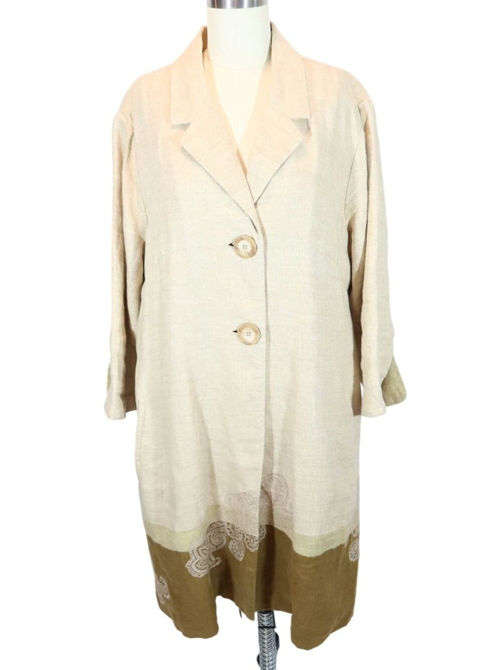 Vintage J JILL 100% Linen Embroidered Duster Jacket Size L Lagenlook Boho Artsy